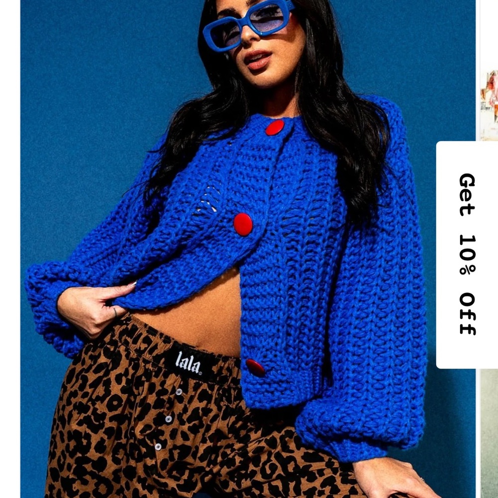Dressed in LALA You Wish Hand Knit Chunky Cardigan in Blue size L/XL NWT